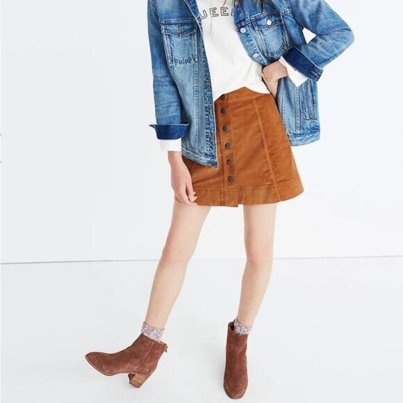Madewell Skirt Women Size 0 Velveteen Snap Mini Brown Pumpkin Spice Western Boho - Picture 1 of 11